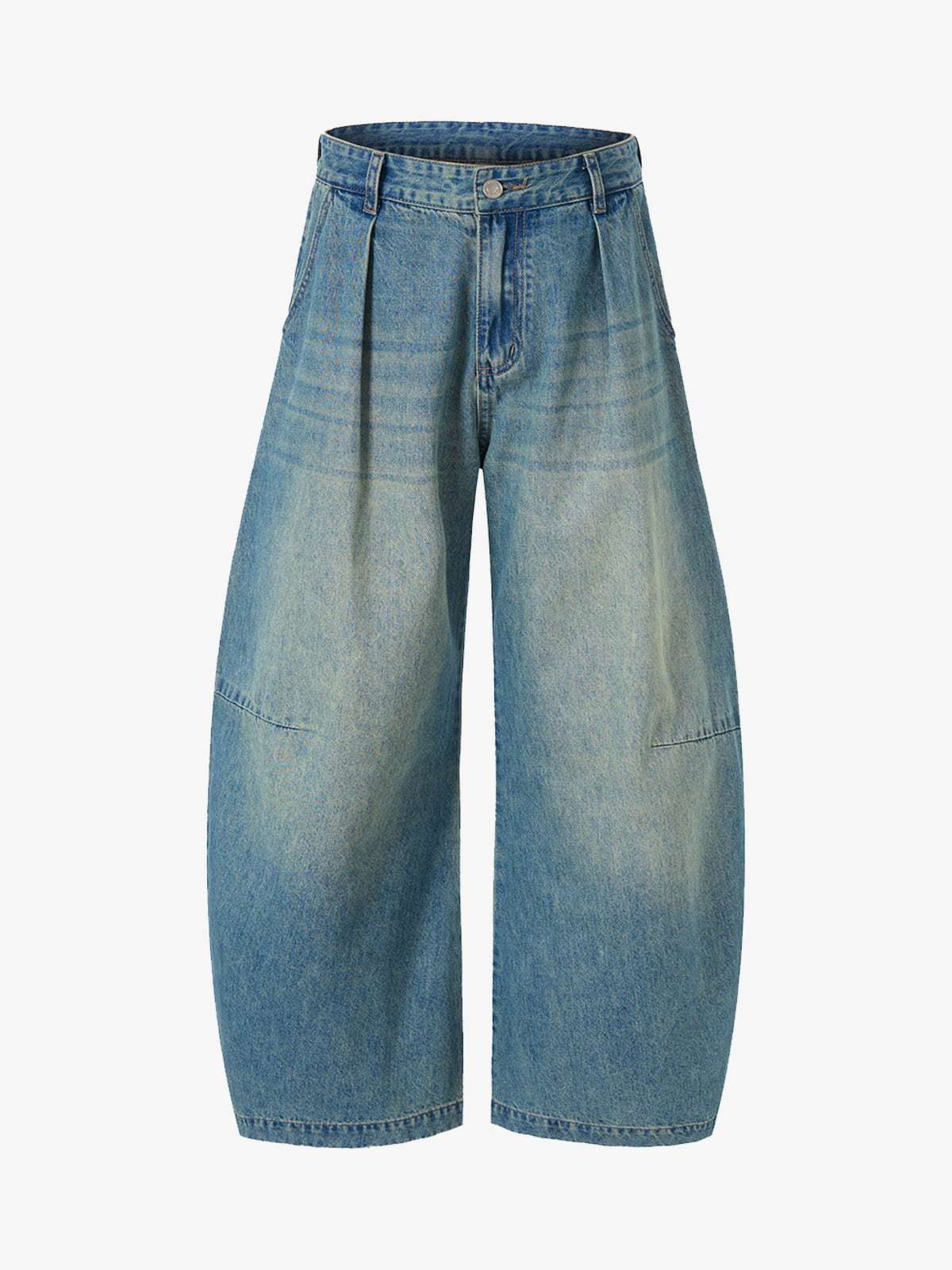 Vintage Light-Wash Pleated Barrel Jeans - Image 2
