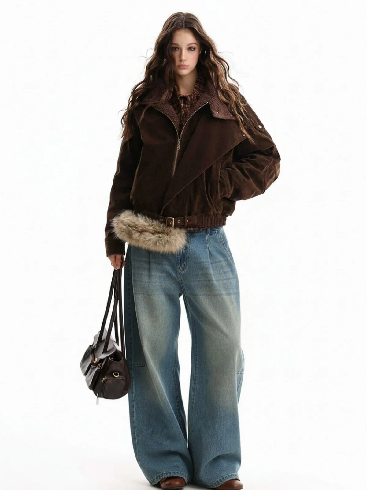Vintage Light-Wash Pleated Barrel Jeans - Image 3