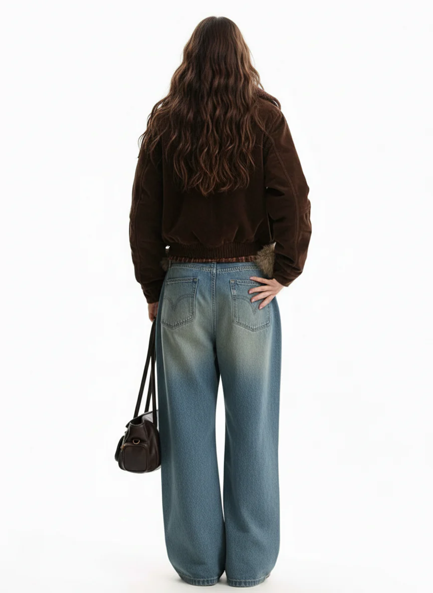 Vintage Light-Wash Pleated Barrel Jeans - Image 4