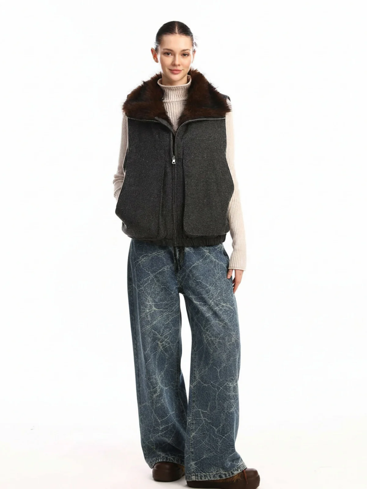 Vintage Pinstripe Pleated Wide-Leg Barrel Pants - Image 3