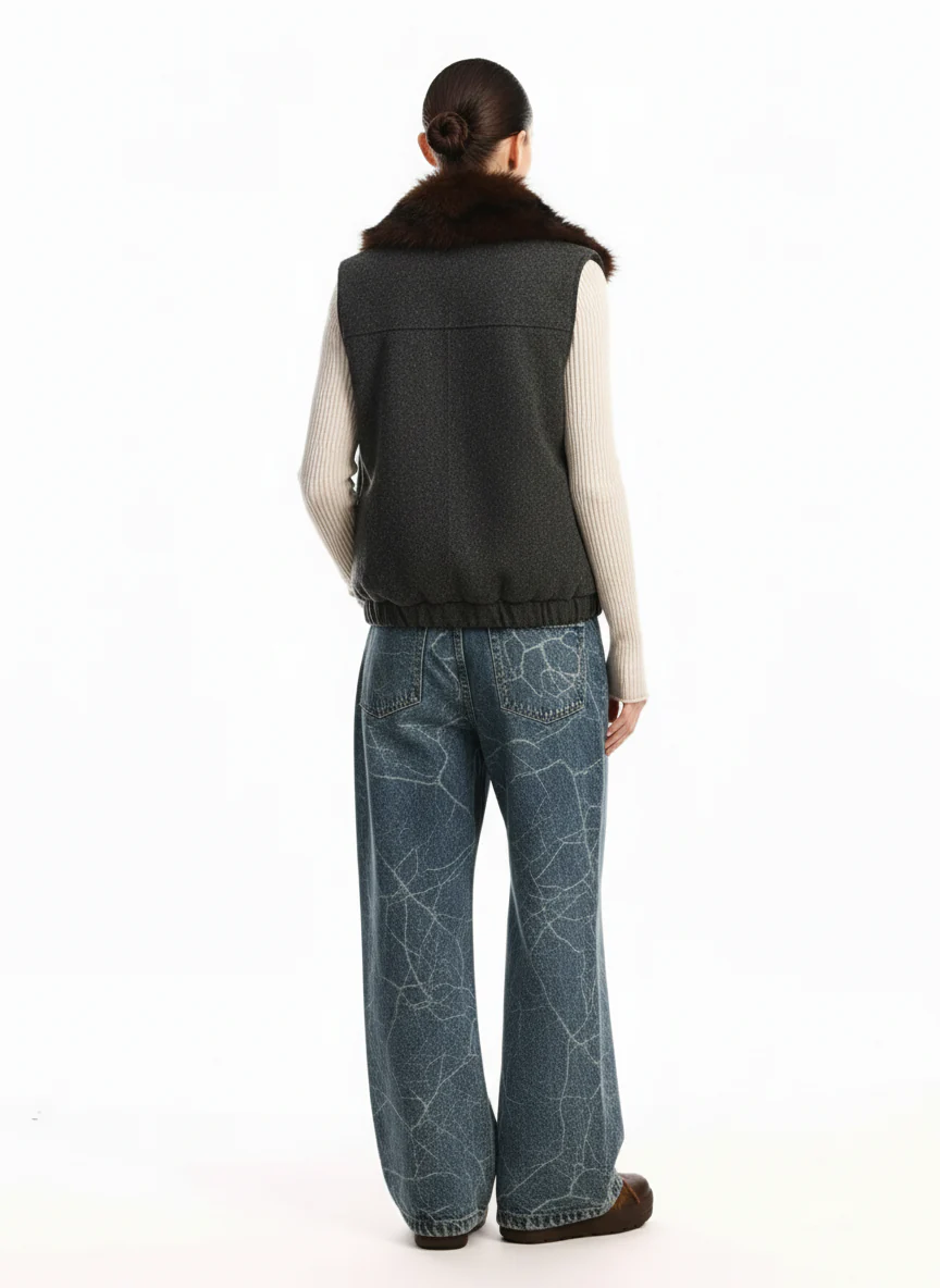 Vintage Pinstripe Pleated Wide-Leg Barrel Pants - Image 4