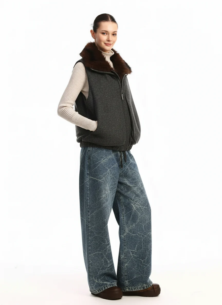 Vintage Pinstripe Pleated Wide-Leg Barrel Pants - Image 5