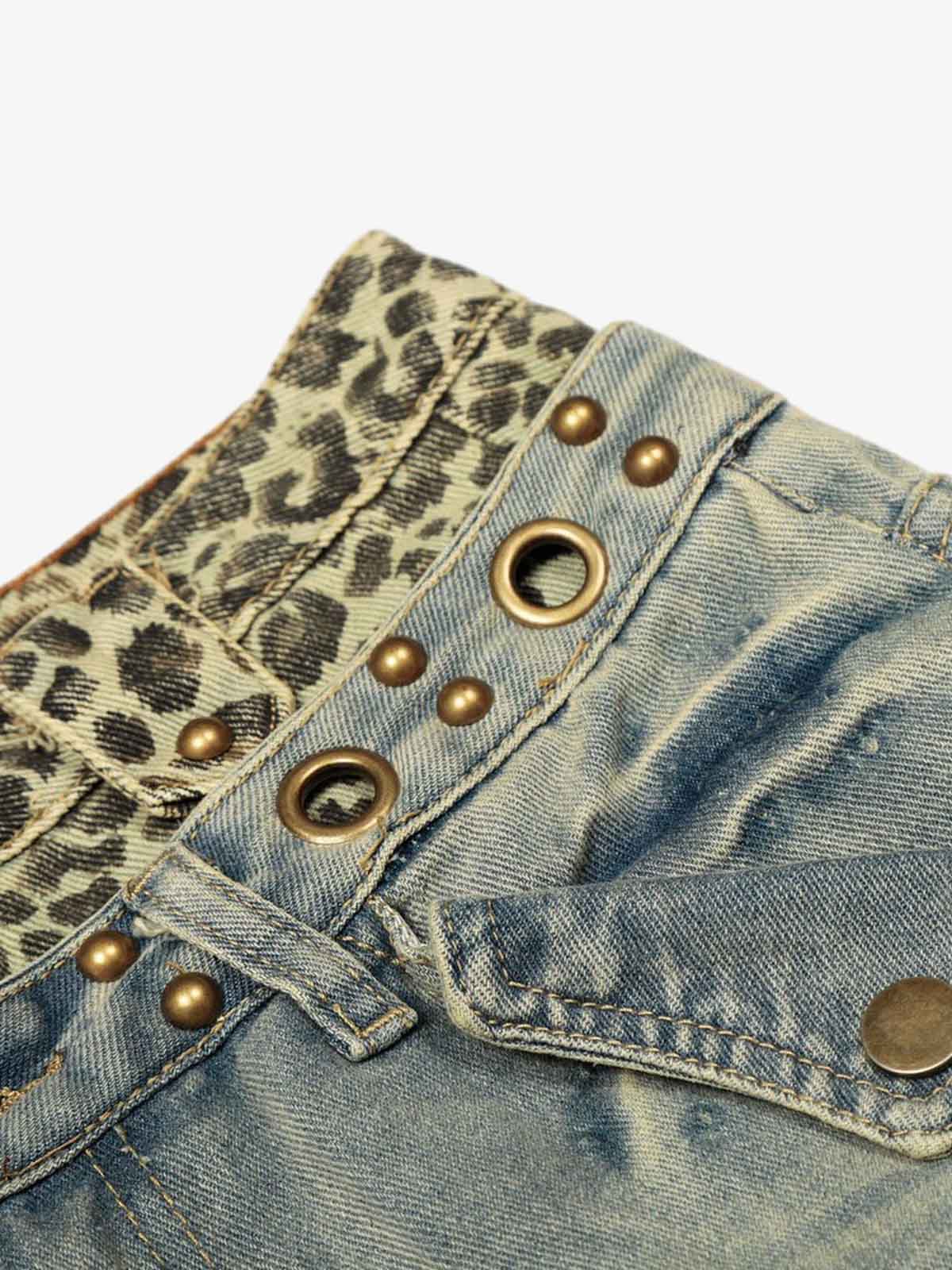 Y2K Double Waistband Leopard Print Wide Leg Jeans - Image 10