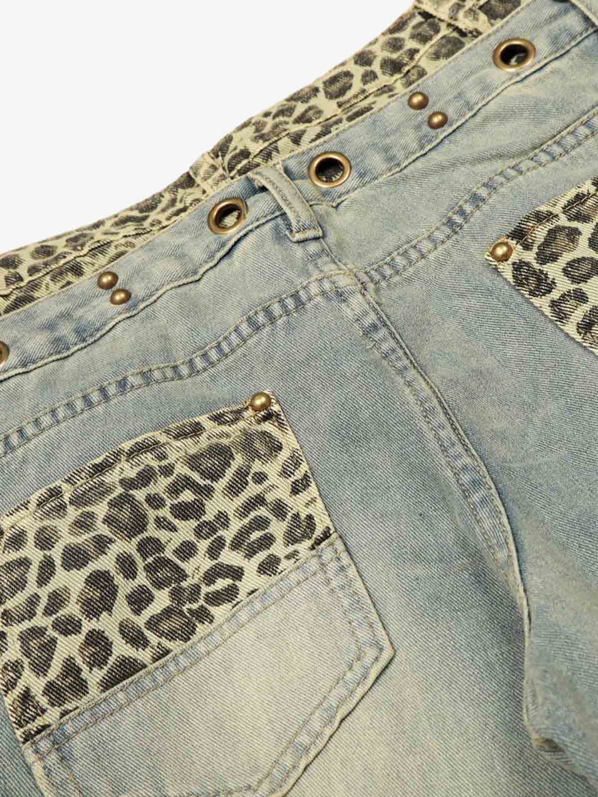 Y2K Double Waistband Leopard Print Wide Leg Jeans - Image 9